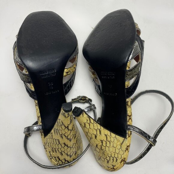 Miu Miu Snakeskin Print Leather Strappy Heels Size 38.5 - Picture 10 of 12